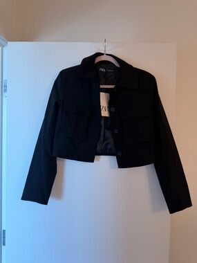 Zara Black Cropped Boxy Blazer Jacket